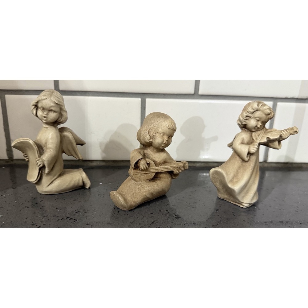 VTG Wolin Lot of 3 Angel Musical Figures Figurines Violin Holiday